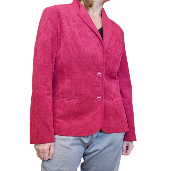 Vintage Womens Size 10 Red‎ Faux Suede Blazer 3 Button USA Wilsons Business - Picture 2 of 9